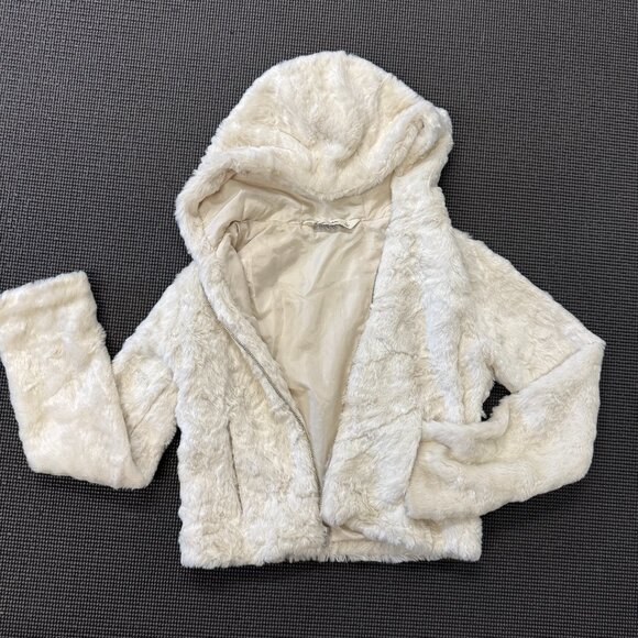 Abercrombie Kids Girls White Faux Fur Coat with Hood size L - Picture 1 of 3